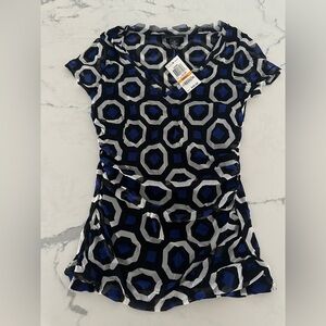 INC International Concepts Geometric Blue & Black Lacey Top NWT size small